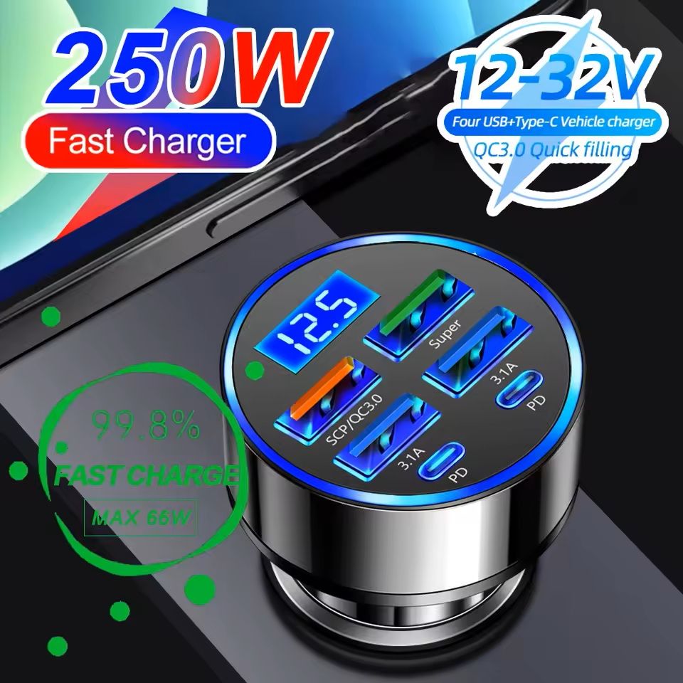 PD Car Charger with Digital Display and Multiple Ports