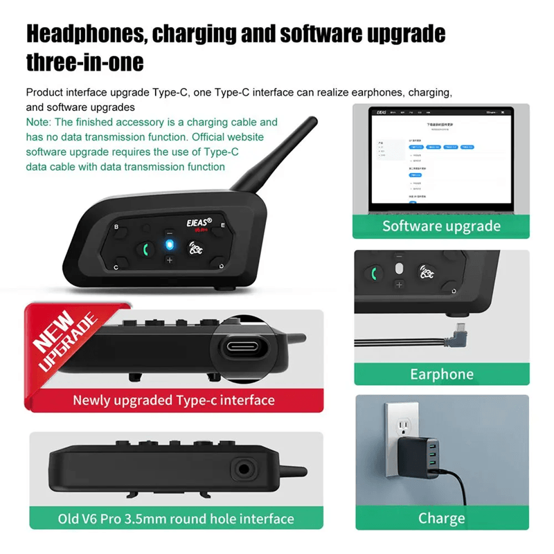 EJEAS V6 Pro Bluetooth Motorcycle Intercom Headset For Helmet Communication 2
