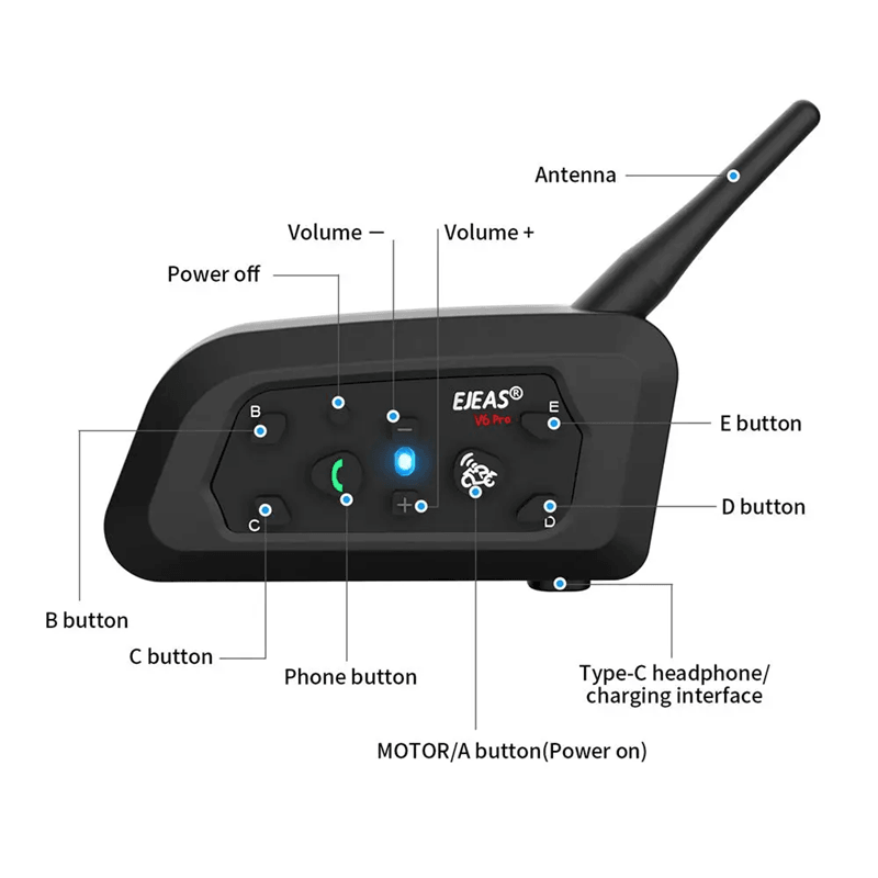 EJEAS V6 Pro Bluetooth Motorcycle Intercom Headset for Helmet Communication