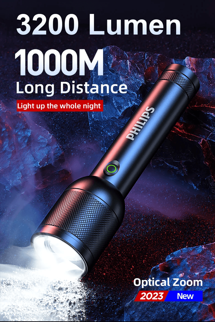 Philips 3200 Lumen LED Flashlight with Long Range Beam for Camping and Emergency Use