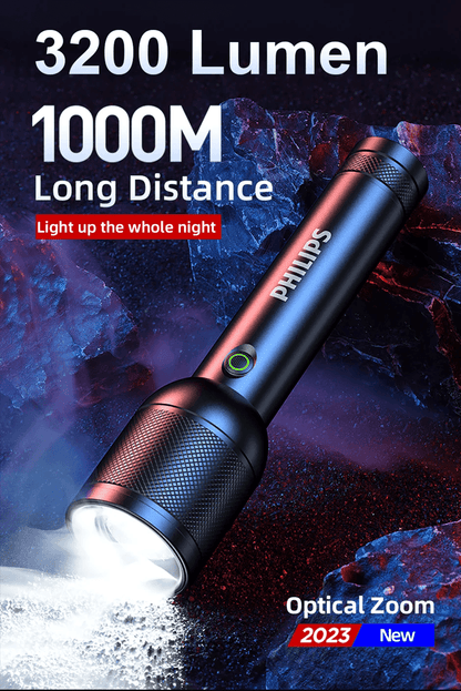 Philips 3200 Lumen LED Flashlight with Long Range Beam for Camping and Emergency Use