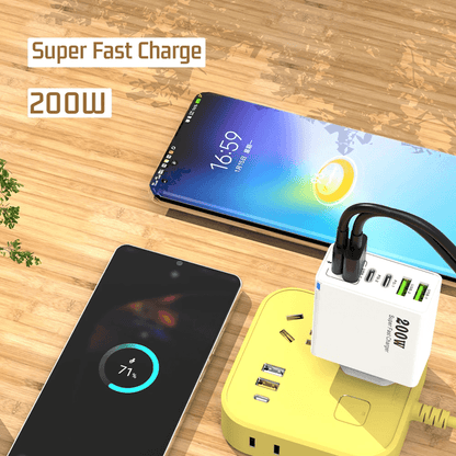 200W USB C Charger with 6 Ports for Fast Charging Multiple Devices Simultaneously