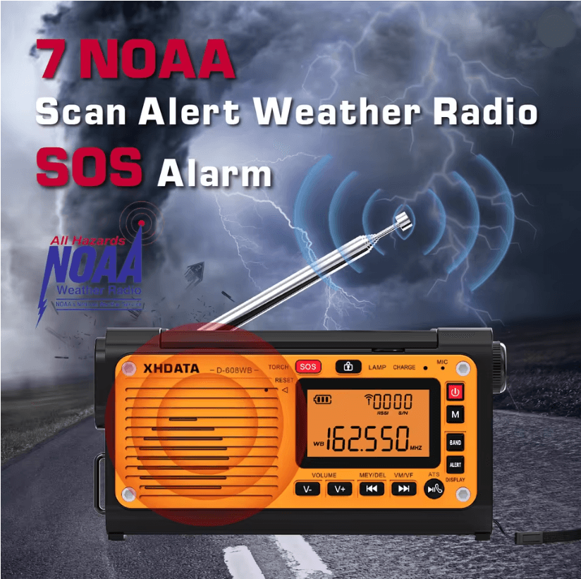 XHDATA D608WB Emergency Weather Radio with Crank Charger Bluetooth and NOAA Alert