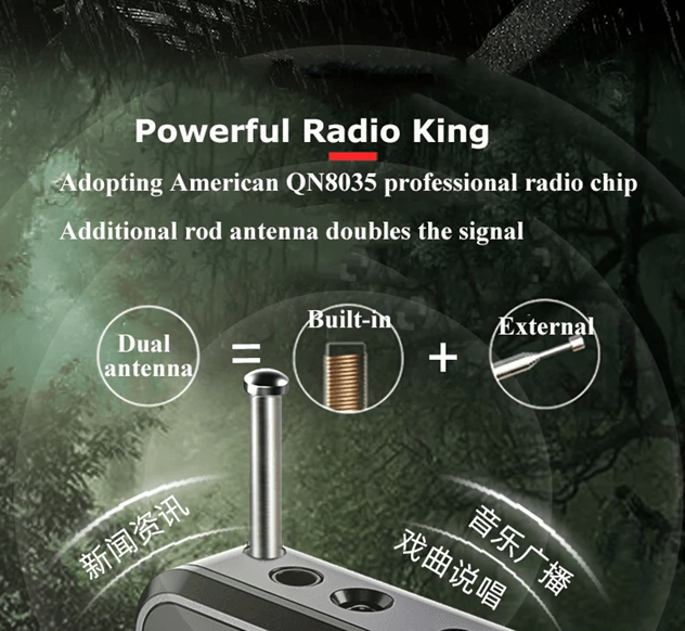 Compact FM Bluetooth Radio With Speaker Flashlight And TF Card Music Playback 2