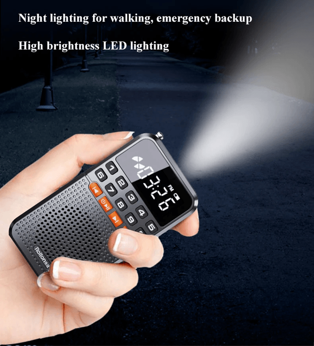 Compact FM Bluetooth Radio With Speaker Flashlight And TF Card Music Playback 3
