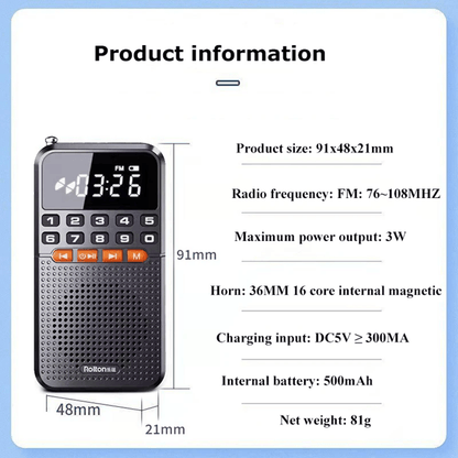 Compact FM Bluetooth Radio With Speaker Flashlight And TF Card Music Playback 5