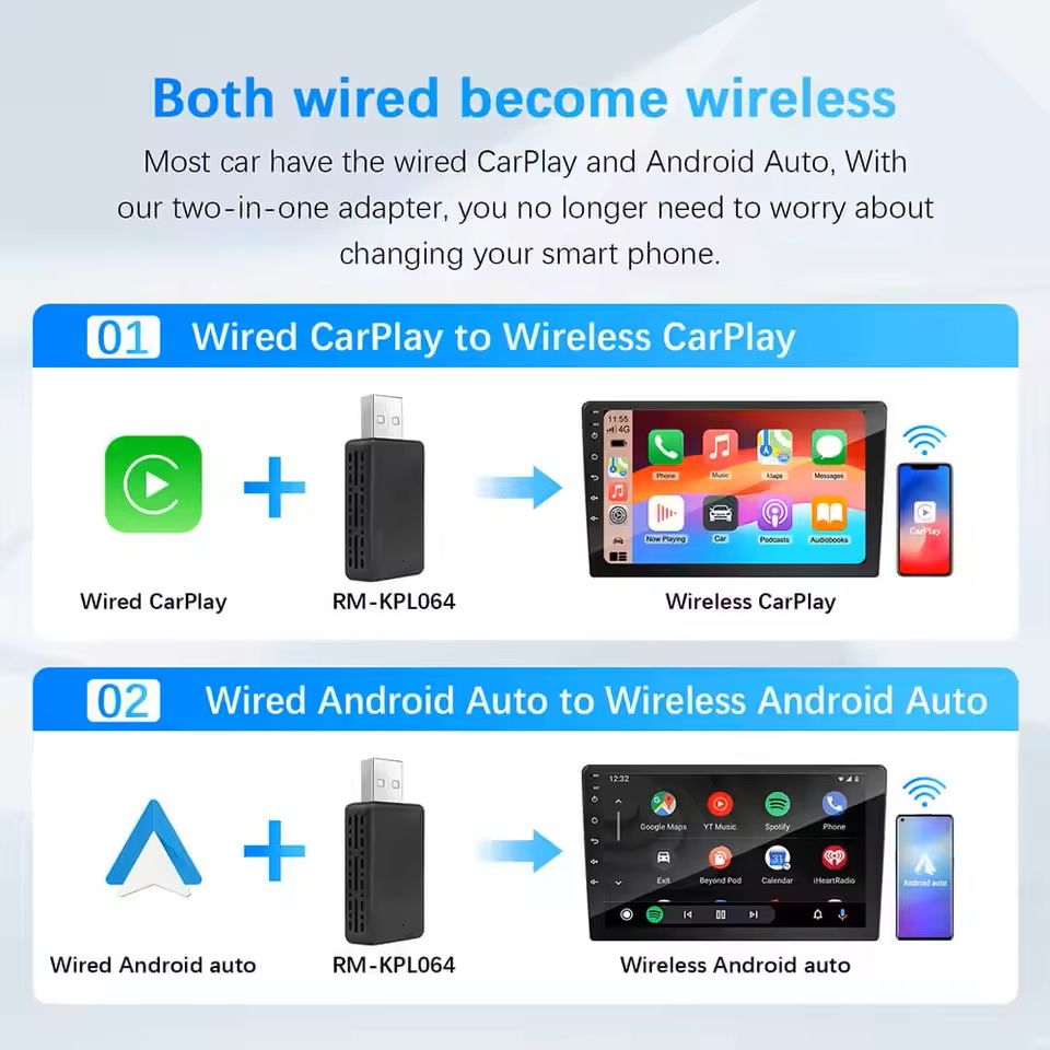 2in1 Wired To Wireless CarPlay And Android Auto Adapter With USB Plug 4