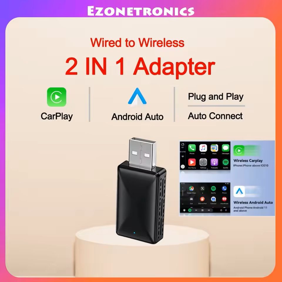 2in1 Wired To Wireless CarPlay And Android Auto Adapter With USB Plug 5