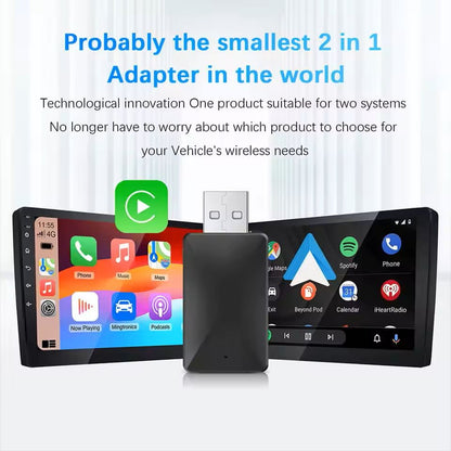 2-in-1 Wired to Wireless CarPlay and Android Auto Adapter with USB Plug