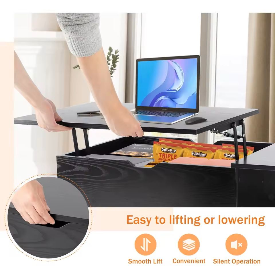 LiftTop Coffee Table With Adjustable Storage Shelf 39x20 In 4
