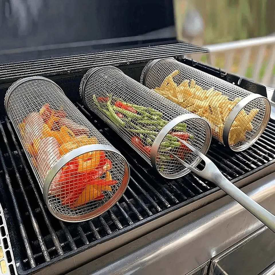 Stainless Steel Grill Basket for Outdoor BBQ and Camping Cooking