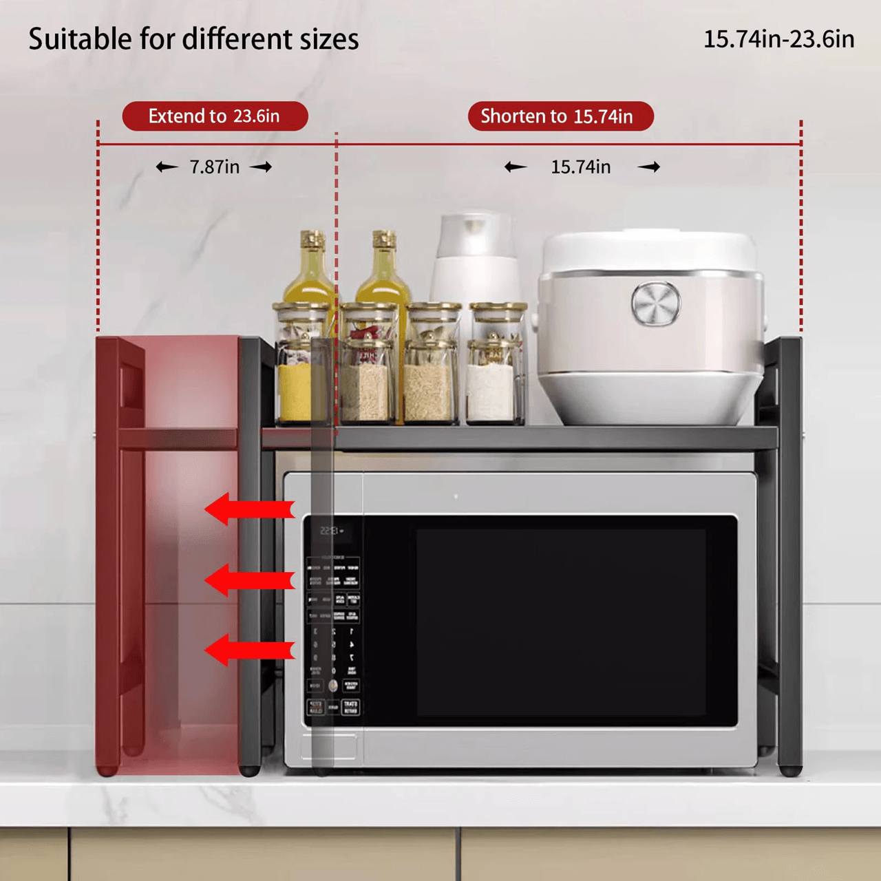 Expandable Microwave Shelf Organizer Adjustable Rust Proof Countertop Storage Rack 3