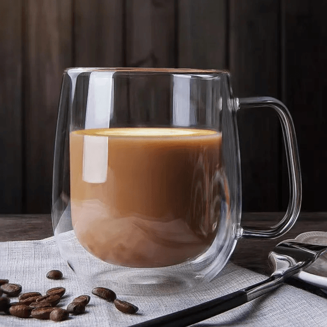 Double Wall Glass Coffee Cup Heat Resistant Borosilicate Mug for Hot and Cold Drinks