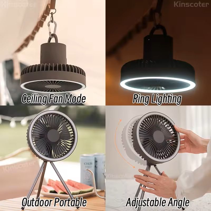 Rechargeable Camping Fan With LED Light And Power Bank 2
