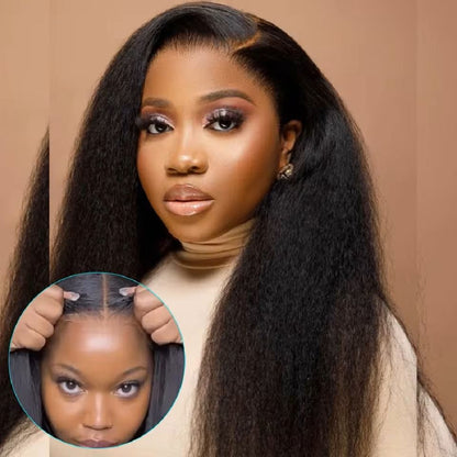 Kinky Straight Glueless Lace Wig Human Hair Pre-Cut 4x4 Closure