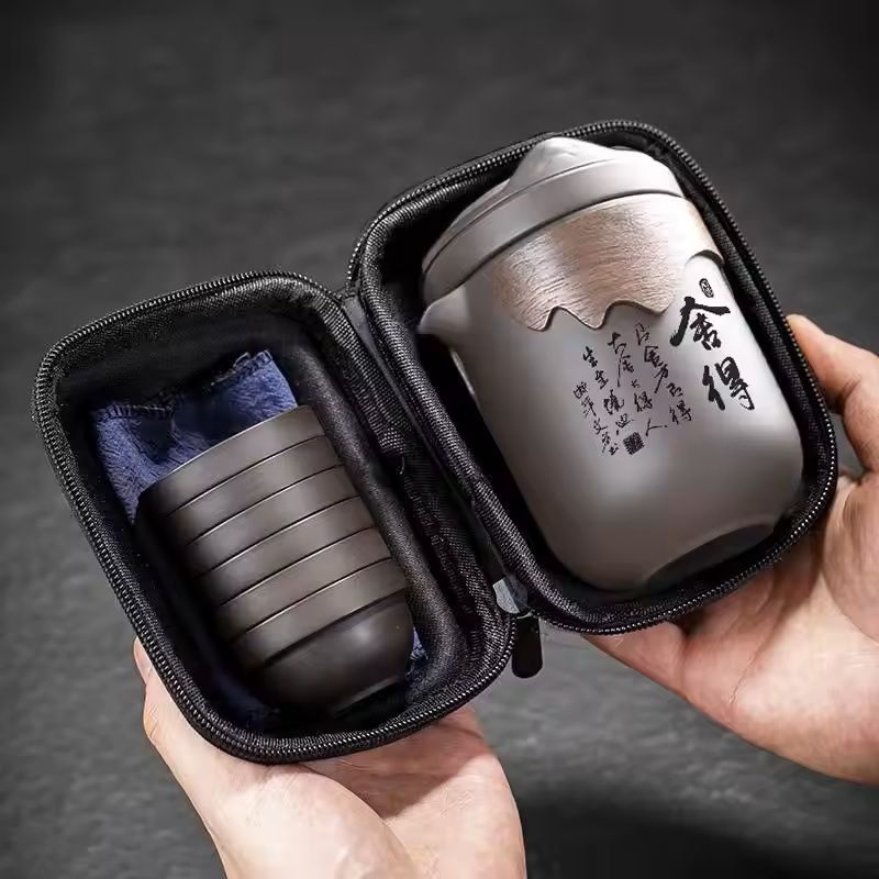 Portable Chinese Clay Tea Set with Infuser and Cups