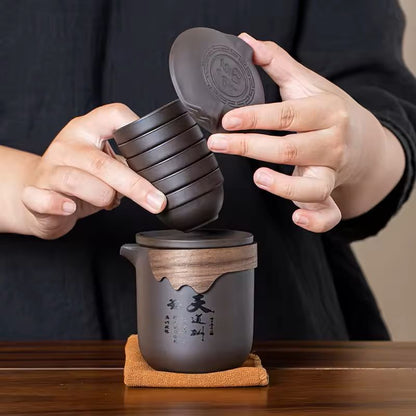 Portable Chinese Clay Tea Set With Infuser And Cups 1