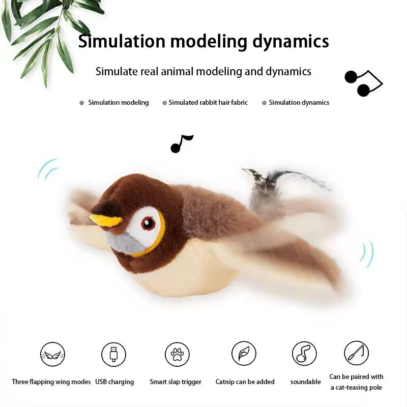 Interactive Rechargeable Cat Toy With Chirping Flapping Bird 2
