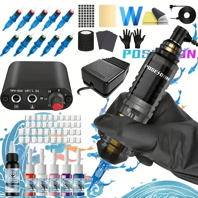POSEIDON Wireless Tattoo Pen Kit With Power Supply For Permanent Makeup And Professional Tattooing 3