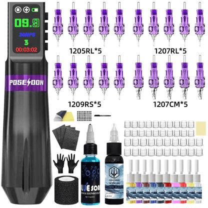 POSEIDON Wireless Tattoo Pen Kit With Power Supply For Permanent Makeup And Professional Tattooing 2