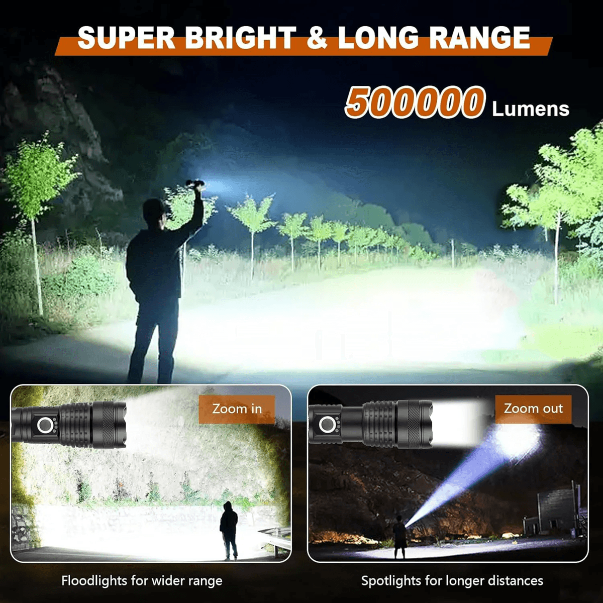 High Power Rechargeable Tactical Flashlight With Telescopic Zoom For Camping And Outdoor Use 1