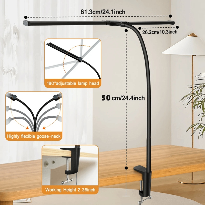 Dimmable Clip On LED Desk Lamp With Flexible Arm For Reading Office And Computer Use 1
