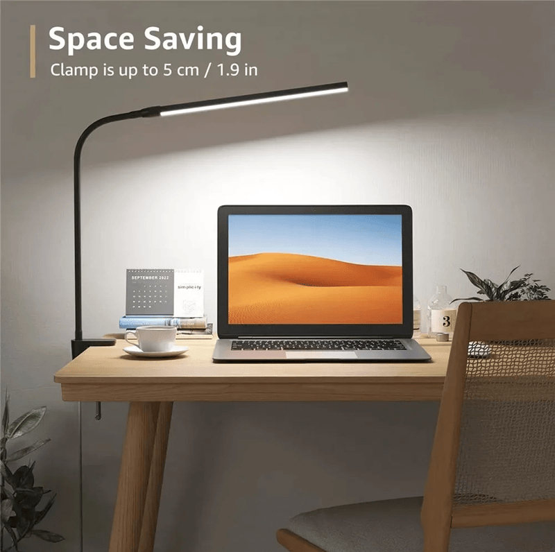 Dimmable Clip On LED Desk Lamp with Flexible Arm for Reading Office and Computer Use