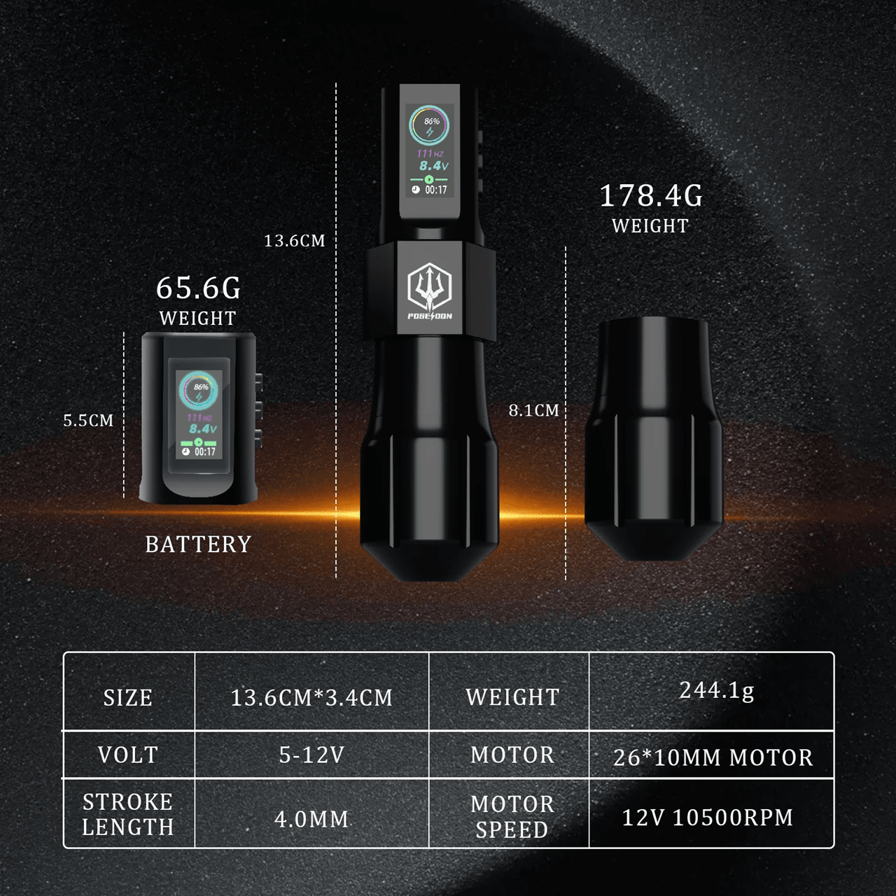 POSEIDON Wireless Tattoo Machine Kit With Pen For Permanent Makeup And Professional Body Art 2