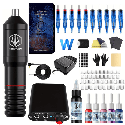 POSEIDON Wireless Tattoo Machine Kit with Pen for Permanent Makeup and Professional Body Art