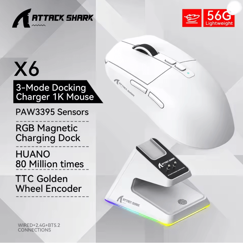 X6 Lightweight Wireless Gaming Mouse With Tri Mode Connectivity And RGB Backlight 7