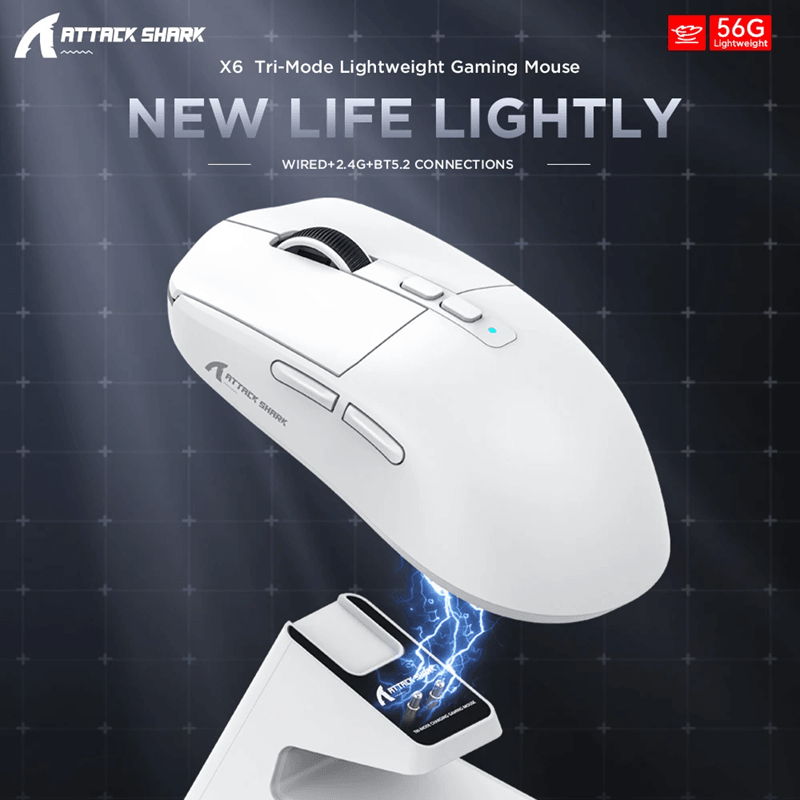X6 Lightweight Wireless Gaming Mouse with Tri Mode Connectivity and RGB Backlight