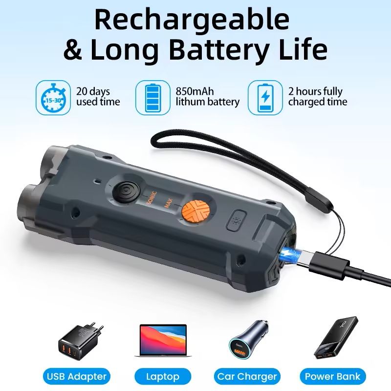 Ultrasonic Dog Repeller and Anti-Barking Device with LED Flashlight