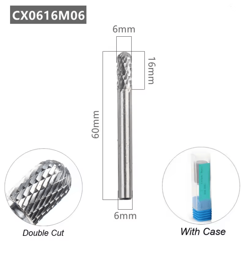 Tungsten Carbide Rotary File With Ball Nose Tip 6mm Single Cut Milling Burr For Metal Carving 2