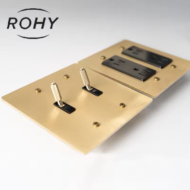 Golden Brass Panel Switch and Socket Collection – Toggle, USB, GFCI, and Dimmer Options