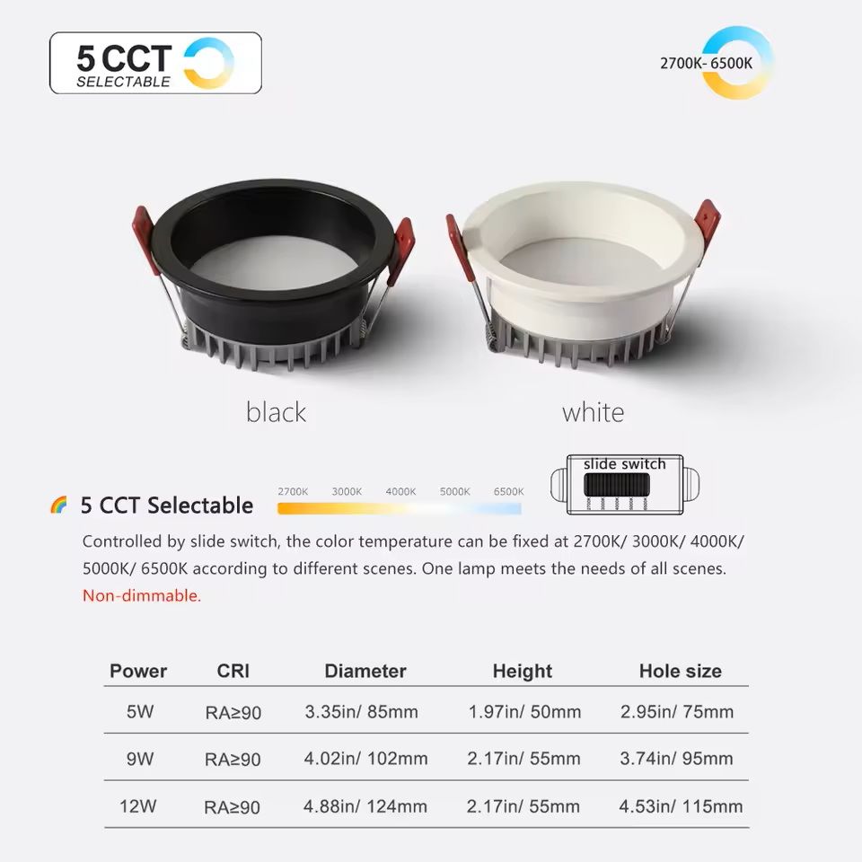 Smart Recessed LED Downlight 5 CCT Switchable Indoor Ceiling Light 6