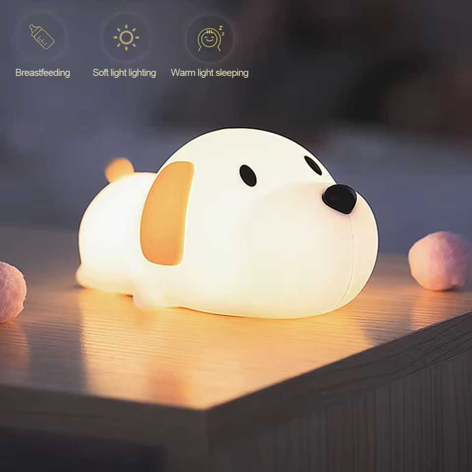 Silicone Puppy LED Night Light Touch Sensor Rechargeable Bedside Lamp 1