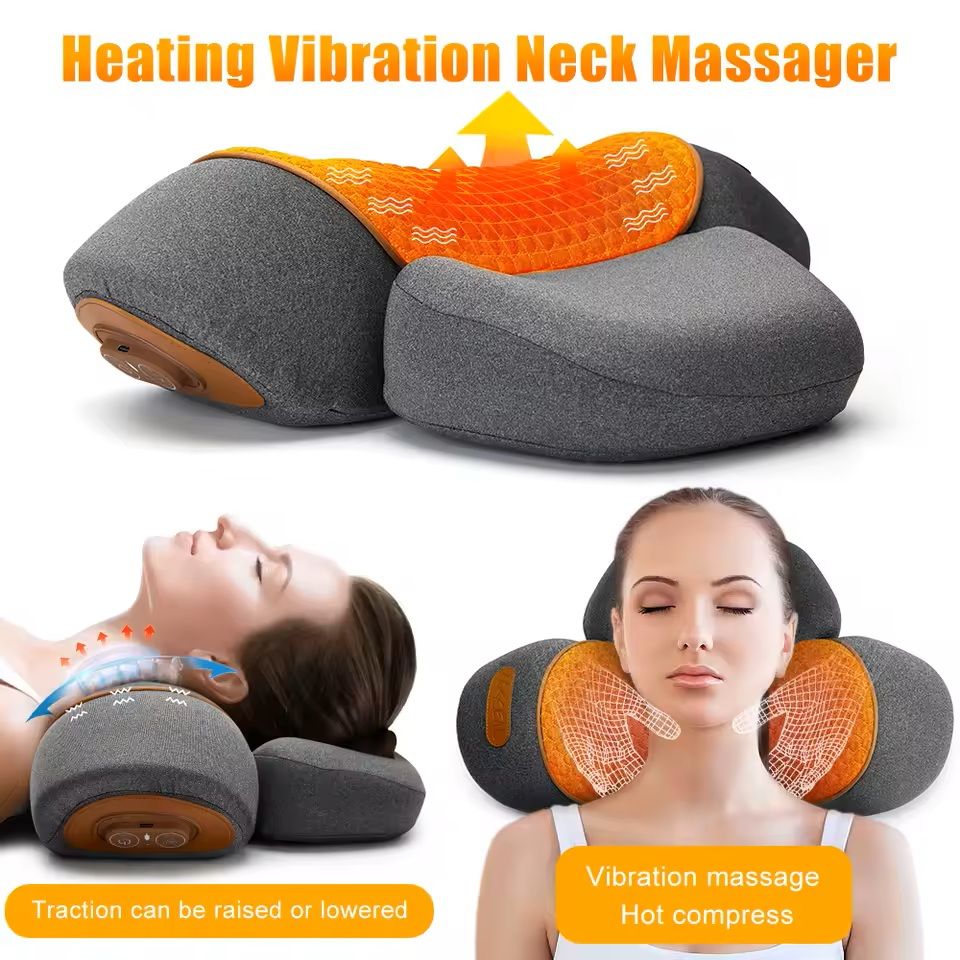 Electric Neck Massager Pillow with Heat and Vibration for Cervical Support