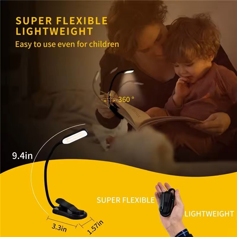 Rechargeable LED Book Light ClipOn Reading Lamp With 3 Color Modes 4