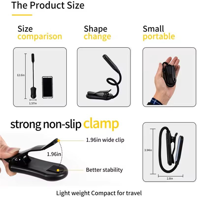 Rechargeable LED Book Light ClipOn Reading Lamp With 3 Color Modes 5