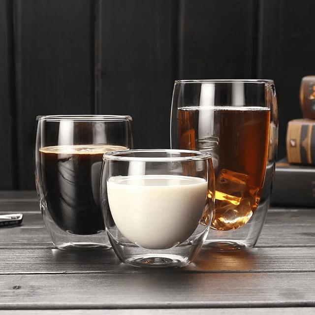 Double Wall Insulated Glass Cups – Clear Handmade Drinkware for Coffee, Tea, and Whiskey