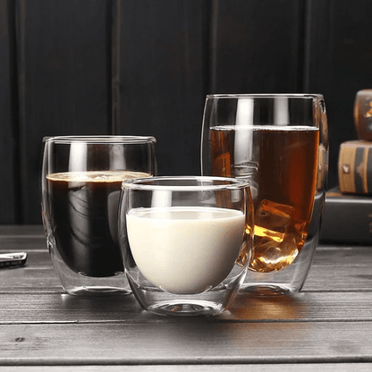 Double Wall Insulated Glass Cups – Clear Handmade Drinkware for Coffee, Tea, and Whiskey
