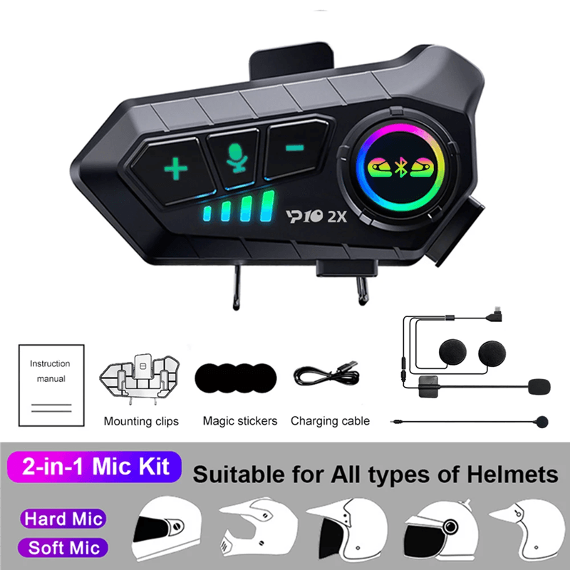 Kebidumei YP10 Bluetooth Motorcycle Helmet Intercom System with Waterproof Dual Headsets