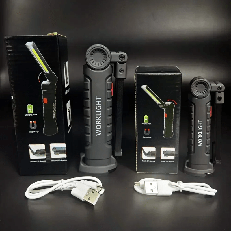 COB LED Work Light with USB Rechargeable Power Bank and Magnetic Hook for Outdoor and Emergency Use