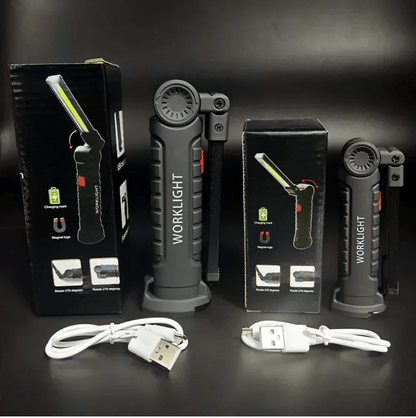 COB LED Work Light with USB Rechargeable Power Bank and Magnetic Hook for Outdoor and Emergency Use