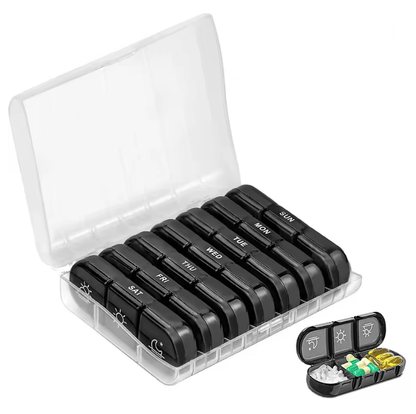Weekly 21Grid Pill Organizer  Portable Medicine Storage Box With Secure Lids 3