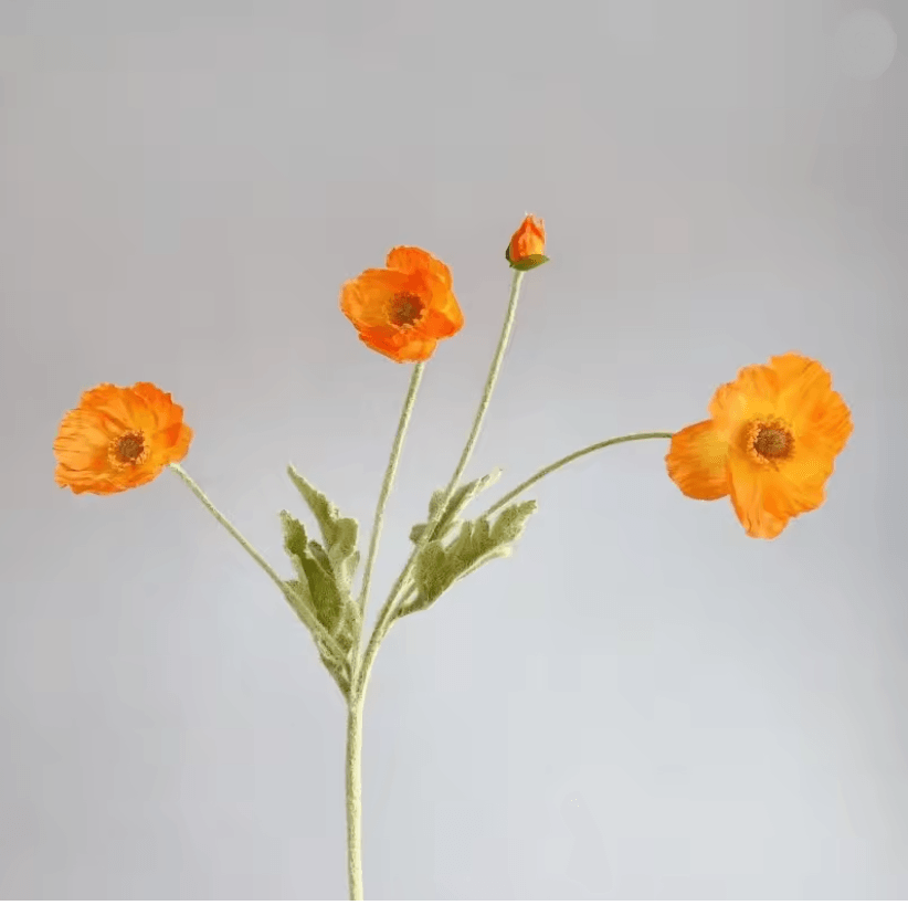 Elegant 4-Head Faux Poppy Bouquet – Realistic Silk Artificial Flowers for Home & Event Decor