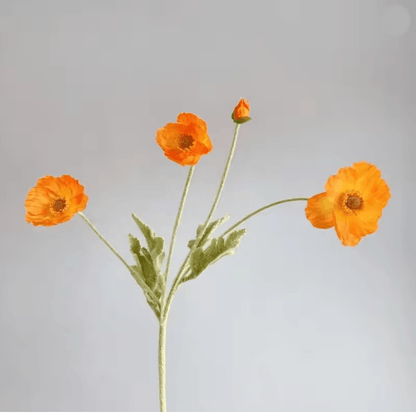 Elegant 4-Head Faux Poppy Bouquet – Realistic Silk Artificial Flowers for Home & Event Decor