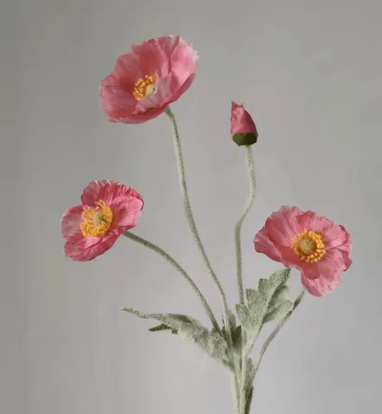 Elegant 4Head Faux Poppy Bouquet  Realistic Silk Artificial Flowers For Home  Event Decor 12