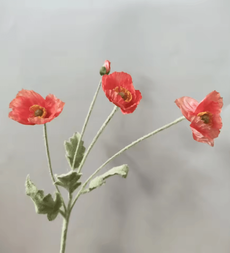 Elegant 4Head Faux Poppy Bouquet  Realistic Silk Artificial Flowers For Home  Event Decor 4