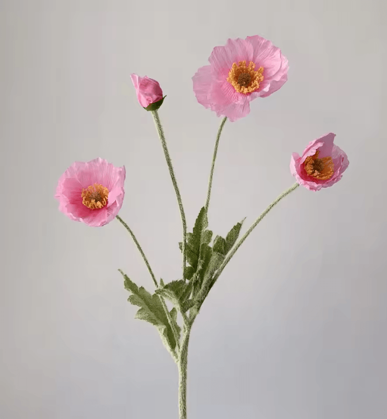 Elegant 4Head Faux Poppy Bouquet  Realistic Silk Artificial Flowers For Home  Event Decor 5